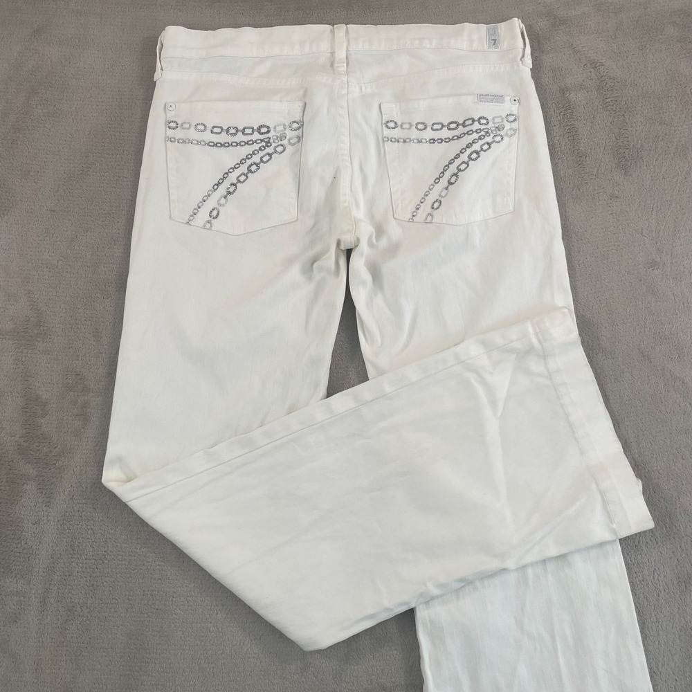 7 For All Mankind Dojo Jeans 31x33 White Wide Leg Flared Embellished Pockets